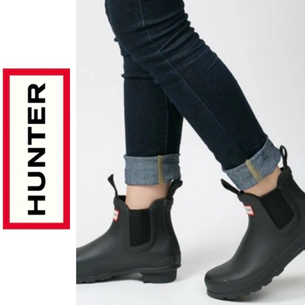 Hunter Glossy Black Ankle Boots